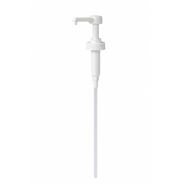 White commercial-grade syrup pump for 11lbs bubble tea juice bottles
