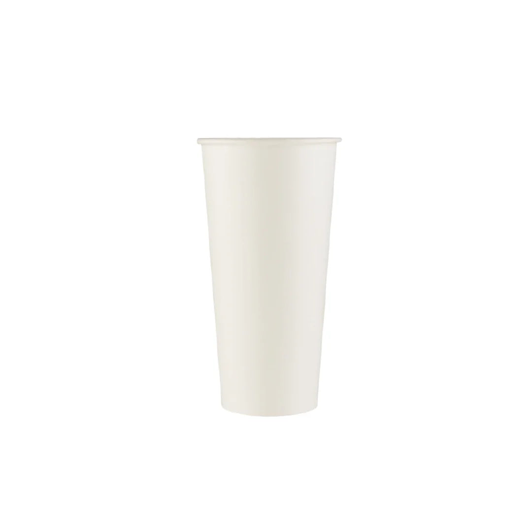 Boba Guru 20oz White Single Wall Paper Hot Cup made from food-grade paper for coffee, tea, hot chocolate, and takeaway hot beverages.