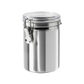 Commercial stainless steel canister with clear locking lid for ingredient storage