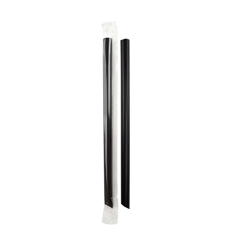Large Black Straw | 12mm × 210mm Individually Wrapped (2,000/Case)