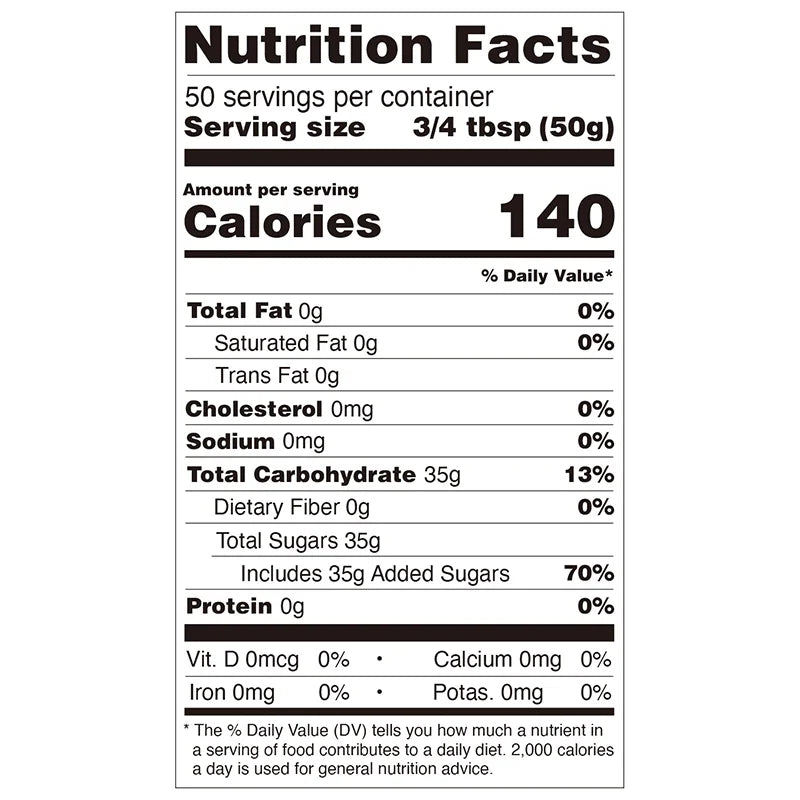 Nutrition facts label for Hojalicious Rose Concentrated Syrup, detailing ingredients and calories.