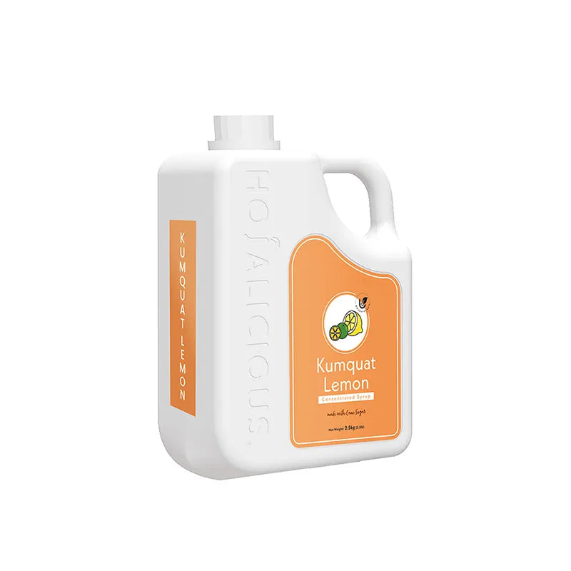 Hojalicious Kumquat Lemon Concentrated Syrup, 2.5kg bulk jug, crafted with a premium cane sugar formula.