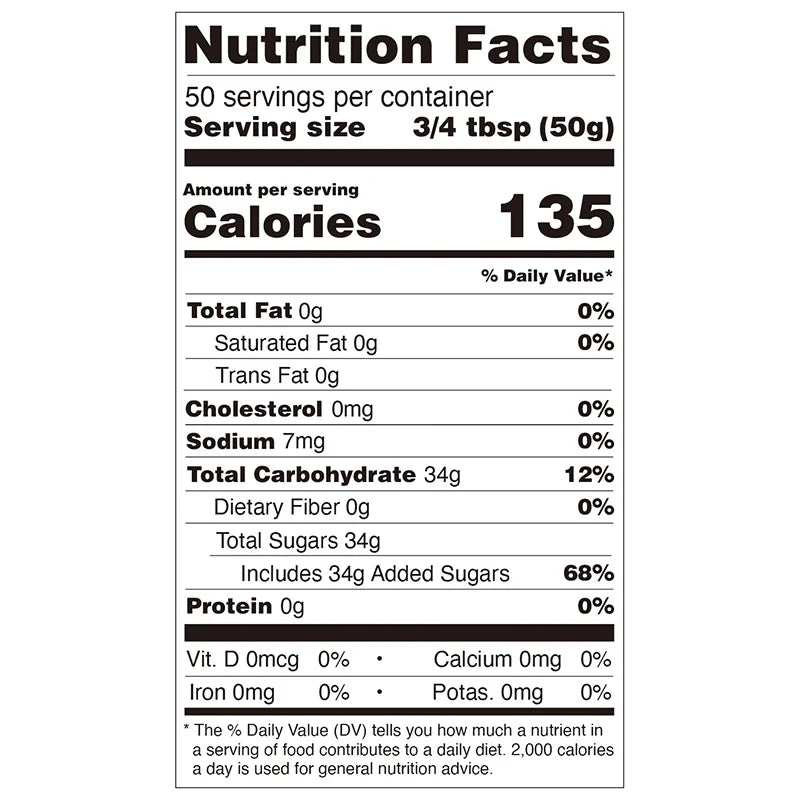 Nutrition facts label for lemon concentrated syrup, compliant with export food labeling standards.