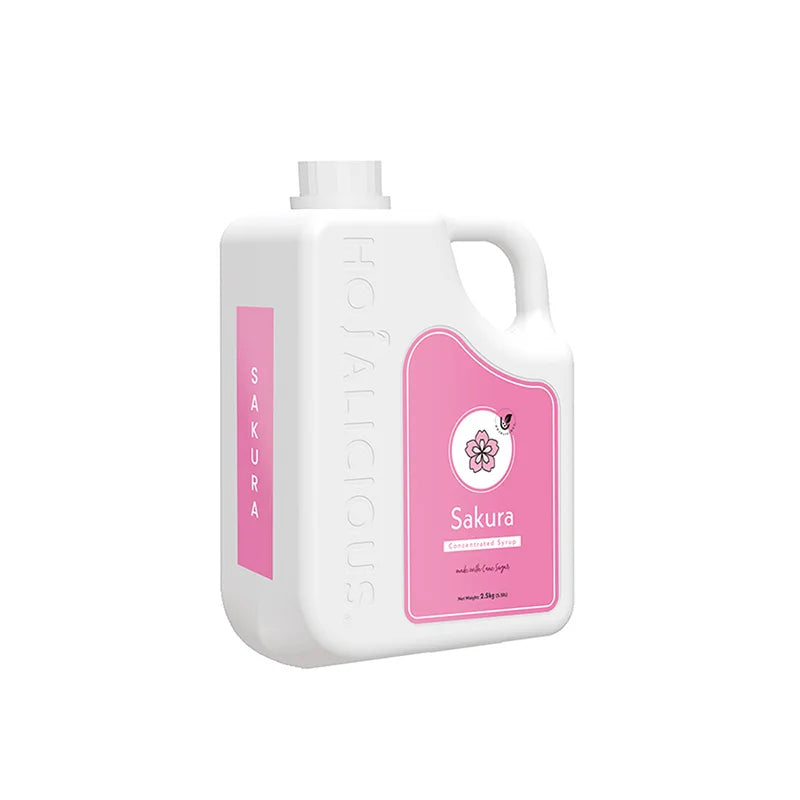 Hojalicious Sakura Concentrated Syrup 2.5kg bulk size, ideal for bubble tea and dessert flavoring.